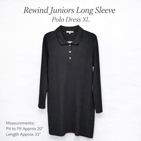Rewind Dresses & Skirts - Rewind Juniors Black Ribbed Polo Dress XXL Long Sleeve Mini Sweater Dress NWT